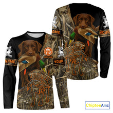 Load image into Gallery viewer, Chocolate Lab Hunting Dog Customized Name All Over Print Shirts For Hunters, Duck Hunting NHT275