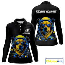 Load image into Gallery viewer, Personalized Golden Retriever Golf Shirt, Neon Blue Cyberpunk Dog Golf Polo Shirt For Womens
