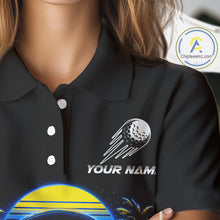 Load image into Gallery viewer, Personalized Golden Retriever Golf Shirt, Neon Blue Cyberpunk Dog Golf Polo Shirt For Womens