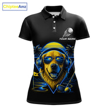 Load image into Gallery viewer, Personalized Golden Retriever Golf Shirt, Neon Blue Cyberpunk Dog Golf Polo Shirt For Womens