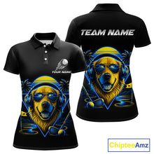 Load image into Gallery viewer, Personalized Golden Retriever Golf Shirt, Neon Blue Cyberpunk Dog Golf Polo Shirt For Womens