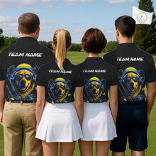 Load image into Gallery viewer, Personalized Golden Retriever Golf Shirt, Neon Blue Cyberpunk Dog Golf Polo Shirt For Womens NHT998