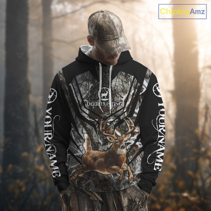 Whitetails Jumping Deer Hunting Camouflage Custom Name Shirts, Best Deer Hunting Camo Winter NHT186