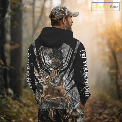 Whitetails Jumping Deer Hunting Camouflage Custom Name Shirts, Best Deer Hunting Camo Winter NHT186
