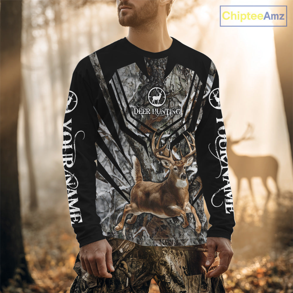 Whitetails Jumping Deer Hunting Camouflage Custom Name Shirts, Best Deer Hunting Camo Winter NHT186