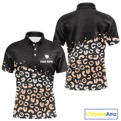 Custom Name Leopard Print Polo Shirt – Stylish Animal Print Golf Polo For Men NHT855