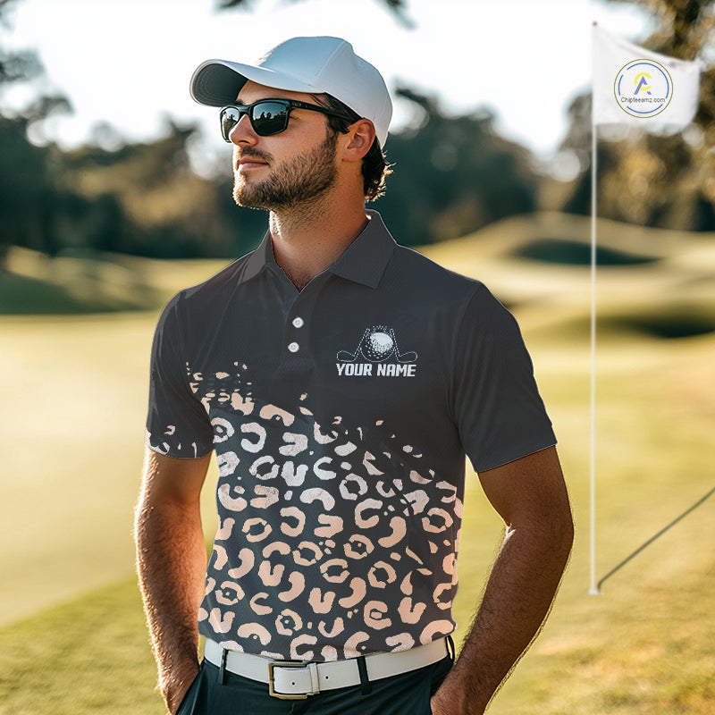 Custom Name Leopard Print Polo Shirt – Stylish Animal Print Golf Polo For Men NHT855