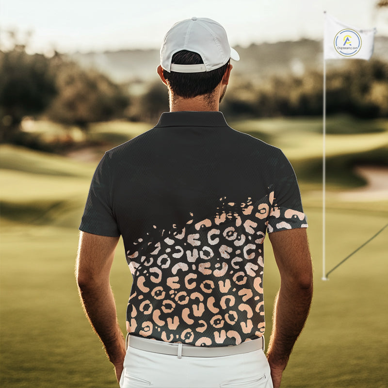 Custom Name Leopard Print Polo Shirt – Stylish Animal Print Golf Polo For Men NHT855