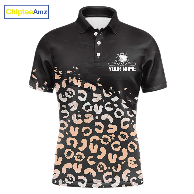 Custom Name Leopard Print Polo Shirt – Stylish Animal Print Golf Polo For Men NHT855