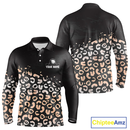 Custom Name Leopard Print Polo Shirt – Stylish Animal Print Golf Polo For Men NHT855