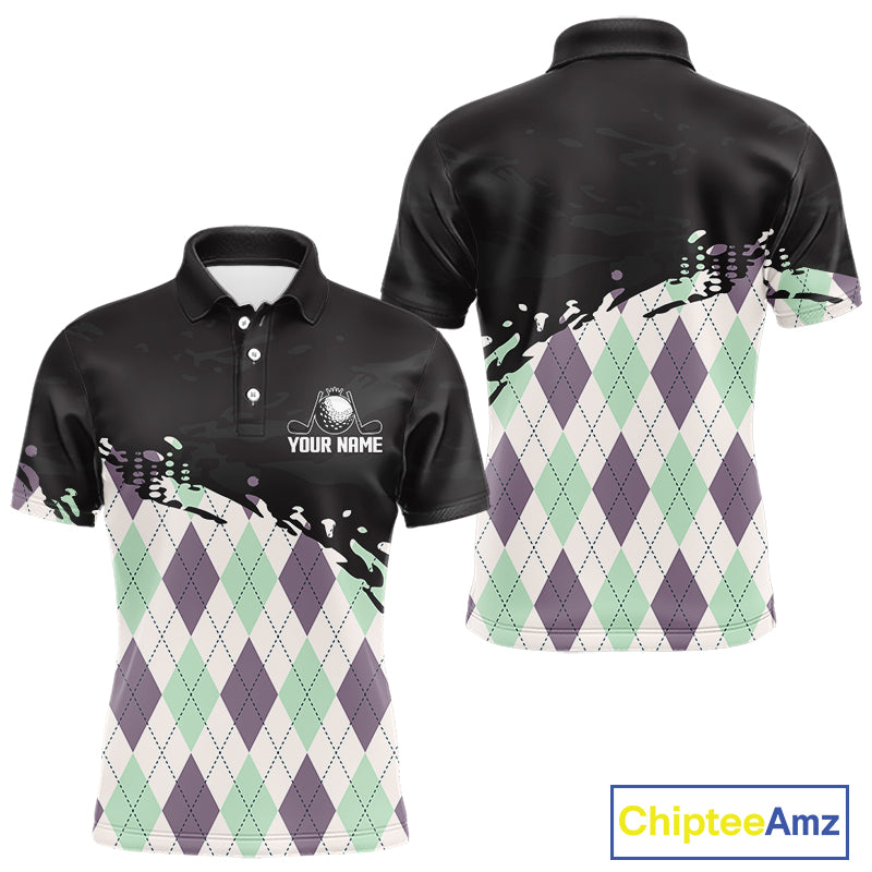 Custom Name Argyle Pattern Print Polo Shirt – Stylish Animal Print Golf Polo For Men NHT857