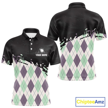Custom Name Argyle Pattern Print Polo Shirt – Stylish Animal Print Golf Polo For Men NHT857