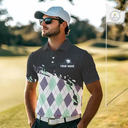 Custom Name Argyle Pattern Print Polo Shirt – Stylish Animal Print Golf Polo For Men NHT857