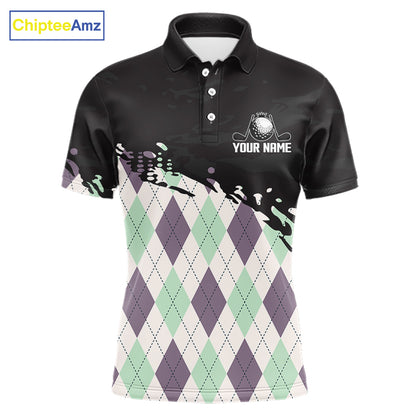 Custom Name Argyle Pattern Print Polo Shirt – Stylish Animal Print Golf Polo For Men NHT857