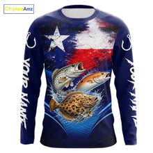 Load image into Gallery viewer, Texas Slam Redfish, Trout, Flounder Custom Fishing Shirts Long Sleeve, Texas Flag Fishing Shirt NHT505