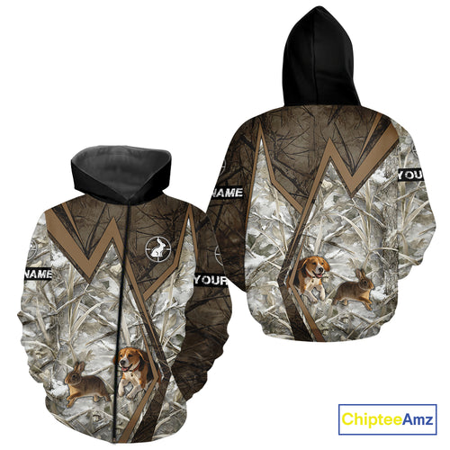 Beagle Dog Chasing the Rabbit Camo Custom Name Shirts, Rabbit Hunting Gifts NHT283