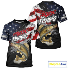 Load image into Gallery viewer, American Flag Walleye Fishing T-Shirt For Men, Personalized Walleye Fishing Apparel