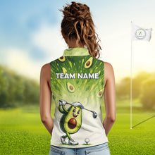 Load image into Gallery viewer, Person wearing a sleeveless shirt with an avocado character and 'TEAM NAME' text on a golf course