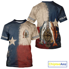 Load image into Gallery viewer, Texas Slam Speckled Trout Flounder Redfish Short Sleeve Fishing T-Shirts , Texas Flag UV Performance Fishing Apparel 