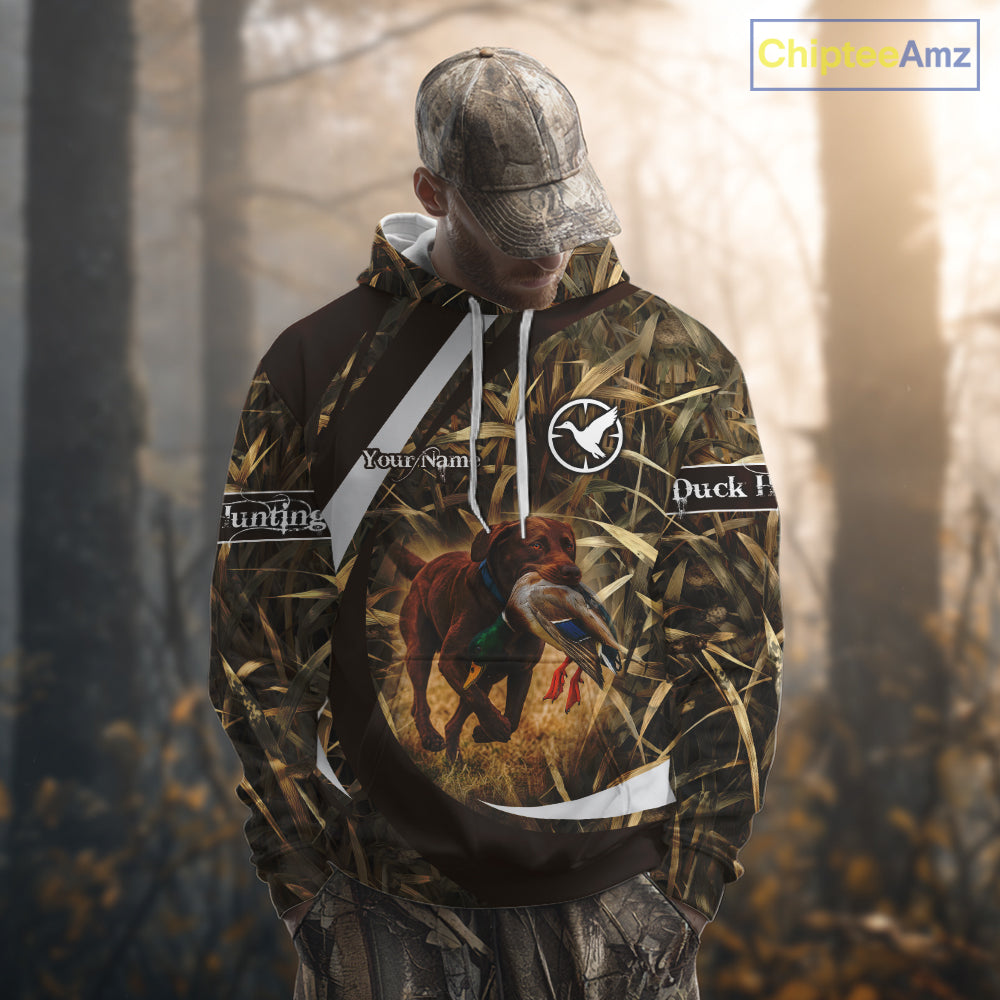 Duck Hunting Waterfowl Camo Chocolate Labrador Retriever Dog Shirts, Duck Hunting Shirt NHT201