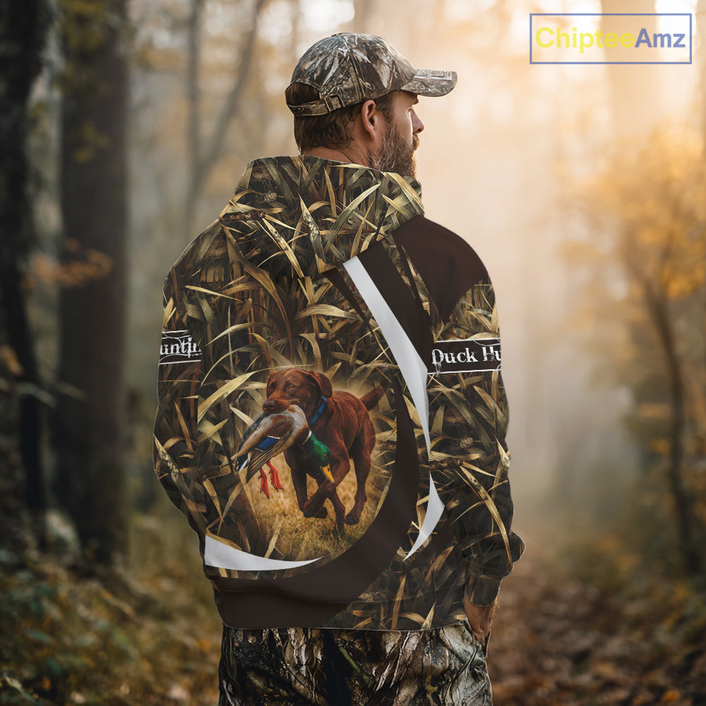Duck Hunting Waterfowl Camo Chocolate Labrador Retriever Dog Shirts, Duck Hunting Shirt NHT201