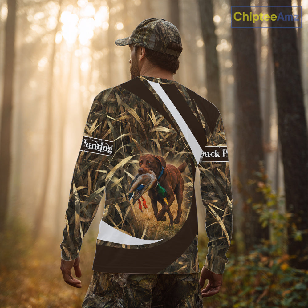 Duck Hunting Waterfowl Camo Chocolate Labrador Retriever Dog Shirts, Duck Hunting Shirt NHT201