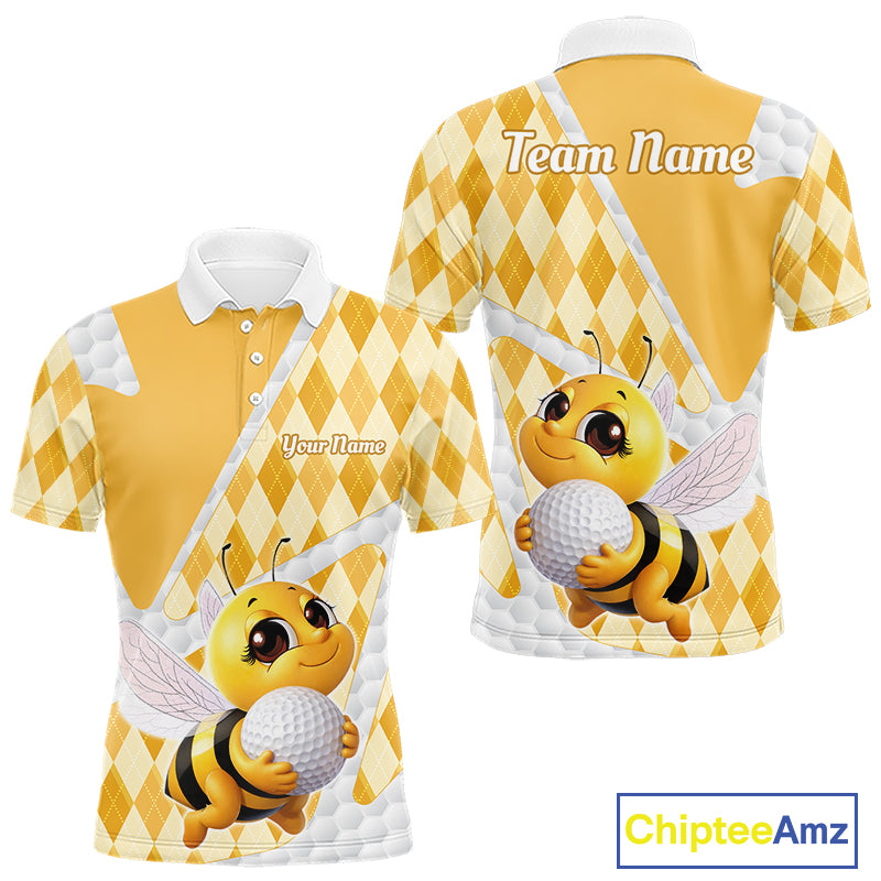 Personalized Bee Golf Polo Shirt Argyle Golf Shirt Custom Name Golfer Shirt Golf Gift For Men NHT687