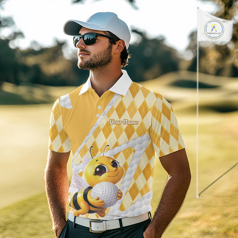 Personalized Bee Golf Polo Shirt Argyle Golf Shirt Custom Name Golfer Shirt Golf Gift For Men NHT687