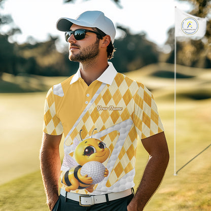 Personalized Bee Golf Polo Shirt Argyle Golf Shirt Custom Name Golfer Shirt Golf Gift For Men NHT687