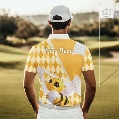 Personalized Bee Golf Polo Shirt Argyle Golf Shirt Custom Name Golfer Shirt Golf Gift For Men NHT687