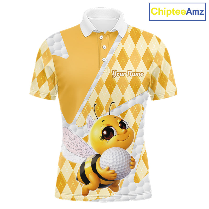 Personalized Bee Golf Polo Shirt Argyle Golf Shirt Custom Name Golfer Shirt Golf Gift For Men NHT687