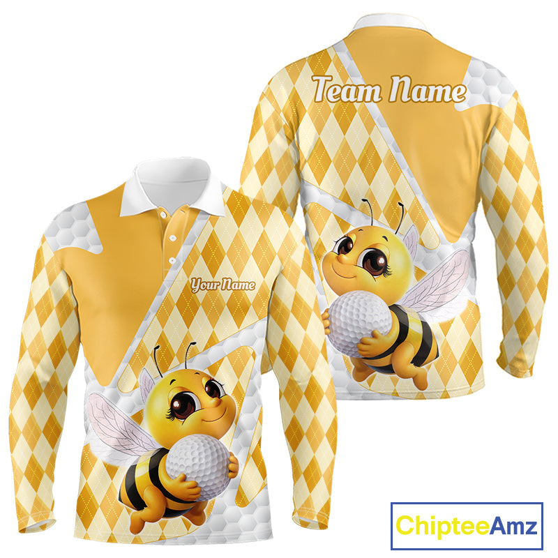 Personalized Bee Golf Polo Shirt Argyle Golf Shirt Custom Name Golfer Shirt Golf Gift For Men NHT687