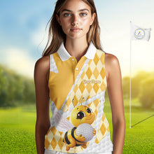 Load image into Gallery viewer, Personalized Bee Womens Sleeveless Golf Polo Shirt Argyle Golf Shirt Custom Name Golfer Shirt Golf Gift NHT687