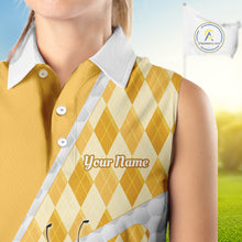 Load image into Gallery viewer, Personalized Bee Womens Sleeveless Golf Polo Shirt Argyle Golf Shirt Custom Name Golfer Shirt Golf Gift NHT687