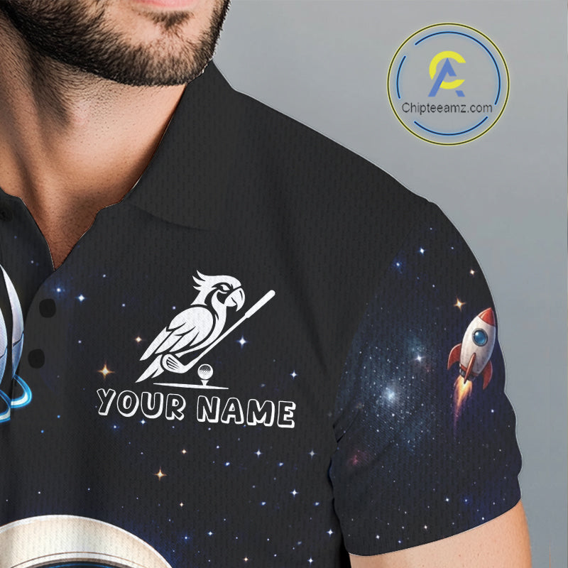 Personalized Astronaut Parrot Mens Golf Polo Shirt – Cute Space Bird Golf Shirt, Custom Team Name NHT1187