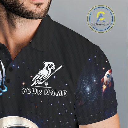 Personalized Astronaut Parrot Mens Golf Polo Shirt – Cute Space Bird Golf Shirt, Custom Team Name NHT1187