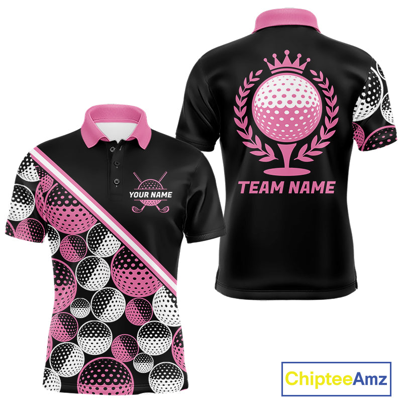 Golf Balls Pink Pattern Mens Golf Polo Shirts Custom Golf Apparel For Familly Team Shirt NHT706