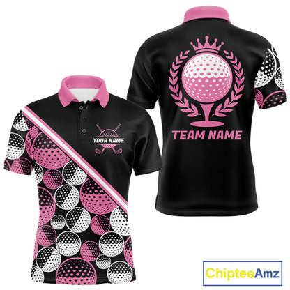 Golf Balls Pink Pattern Mens Golf Polo Shirts Custom Golf Apparel For Familly Team Shirt NHT706