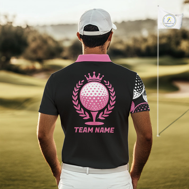 Golf Balls Pink Pattern Mens Golf Polo Shirts Custom Golf Apparel For Familly Team Shirt NHT706
