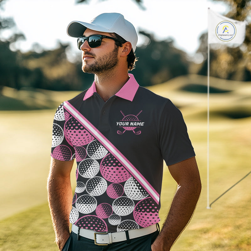 Golf Balls Pink Pattern Mens Golf Polo Shirts Custom Golf Apparel For Familly Team Shirt NHT706