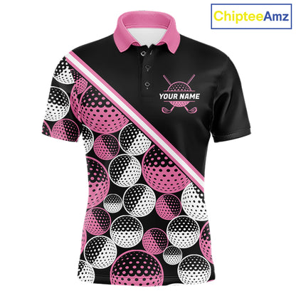 Golf Balls Pink Pattern Mens Golf Polo Shirts Custom Golf Apparel For Familly Team Shirt NHT706