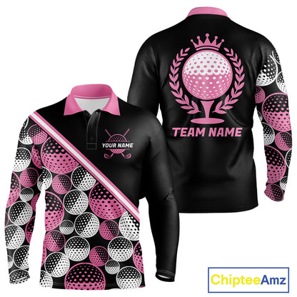 Golf Balls Pink Pattern Mens Golf Polo Shirts Custom Golf Apparel For Familly Team Shirt NHT706