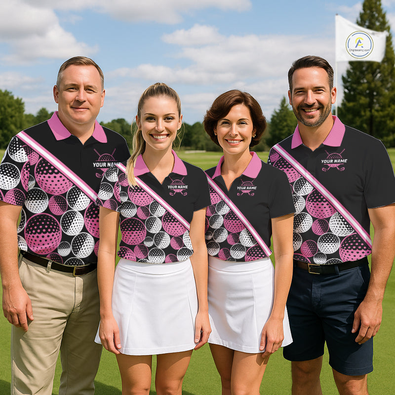 Golf Balls Pink Pattern Mens Golf Polo Shirts Custom Golf Apparel For Familly Team Shirt NHT706