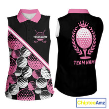 Load image into Gallery viewer, Golf Balls Pink Pattern Womens Sleeveless Golf Polo Shirts Custom Golf Apparel For Familly Team Shirt NHT706