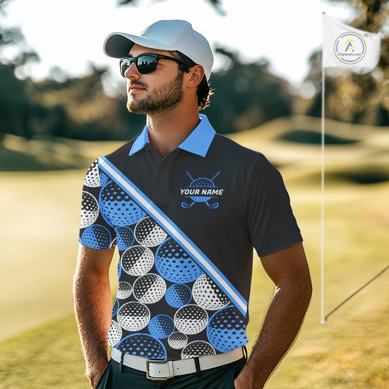 Golf Balls Blue Pattern Mens Golf Polo Shirts Custom Golf Apparel For Familly Team Shirt NHT707