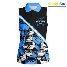 Load image into Gallery viewer, Golf Balls Blue Pattern Womens Sleeveless Golf Polo Shirts Custom Golf Apparel For Familly Team Shirt NHT707