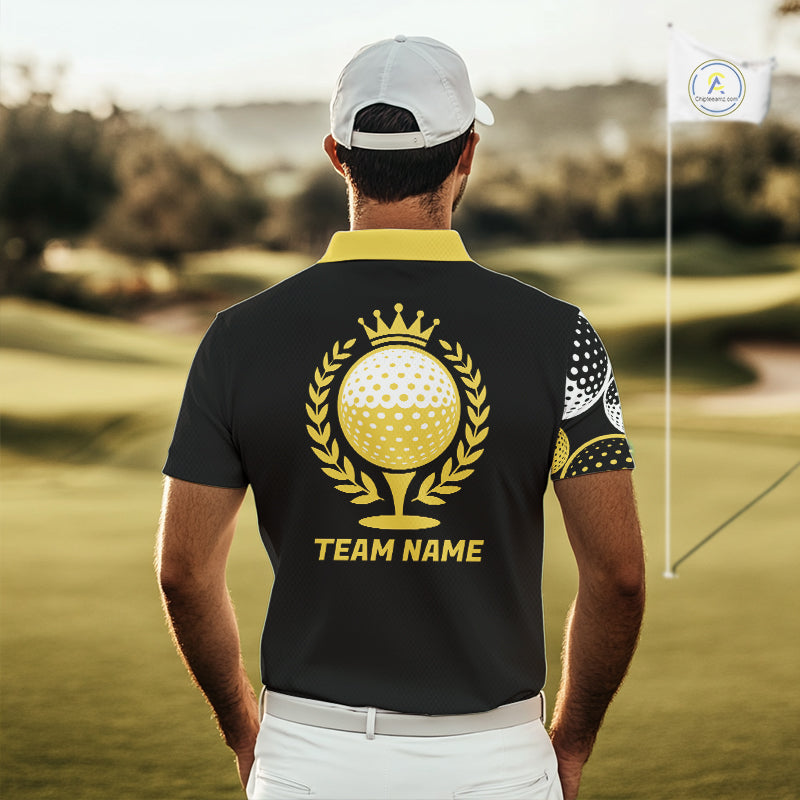 Golf Balls Yellow Pattern Mens Golf Polo Shirts Custom Golf Apparel For Familly Team Shirt NHT708