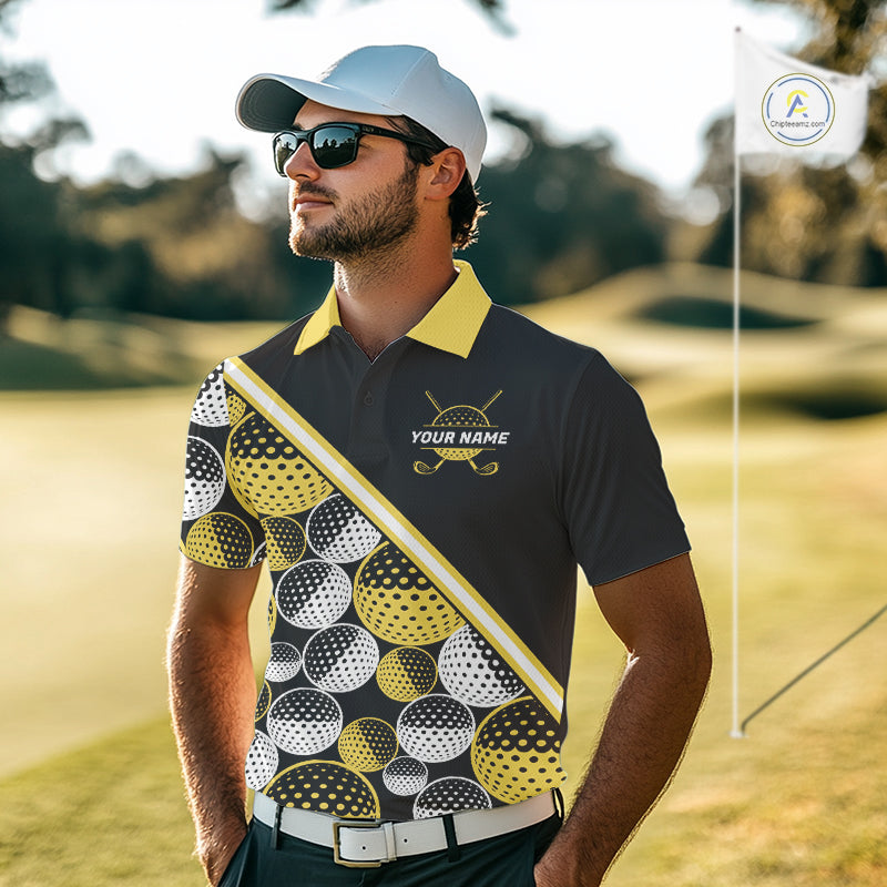 Golf Balls Yellow Pattern Mens Golf Polo Shirts Custom Golf Apparel For Familly Team Shirt NHT708