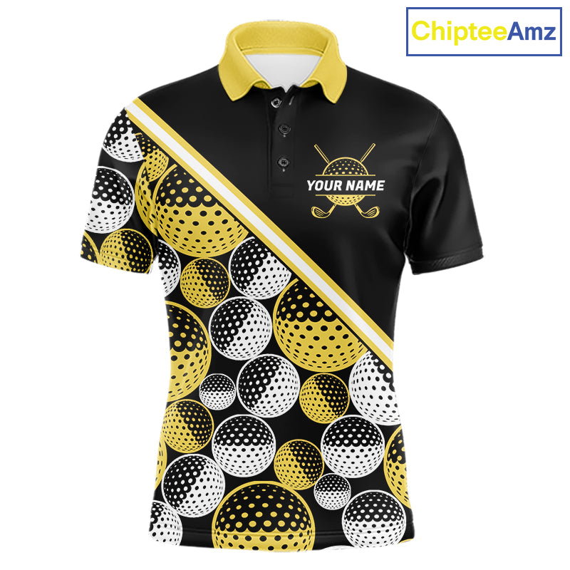 Golf Balls Yellow Pattern Mens Golf Polo Shirts Custom Golf Apparel For Familly Team Shirt NHT708