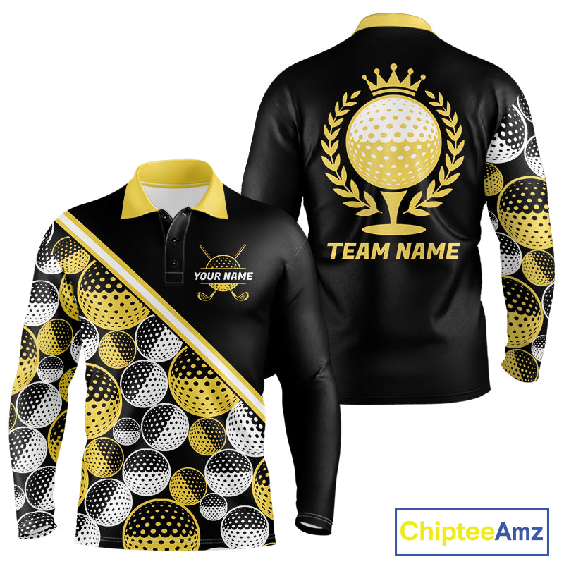 Golf Balls Yellow Pattern Mens Golf Polo Shirts Custom Golf Apparel For Familly Team Shirt NHT708